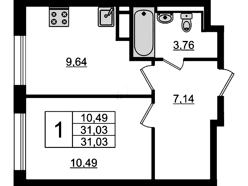1-комнатная квартира 31.03 м², 5/12 эт., ЖК «Новые Лаврики»
